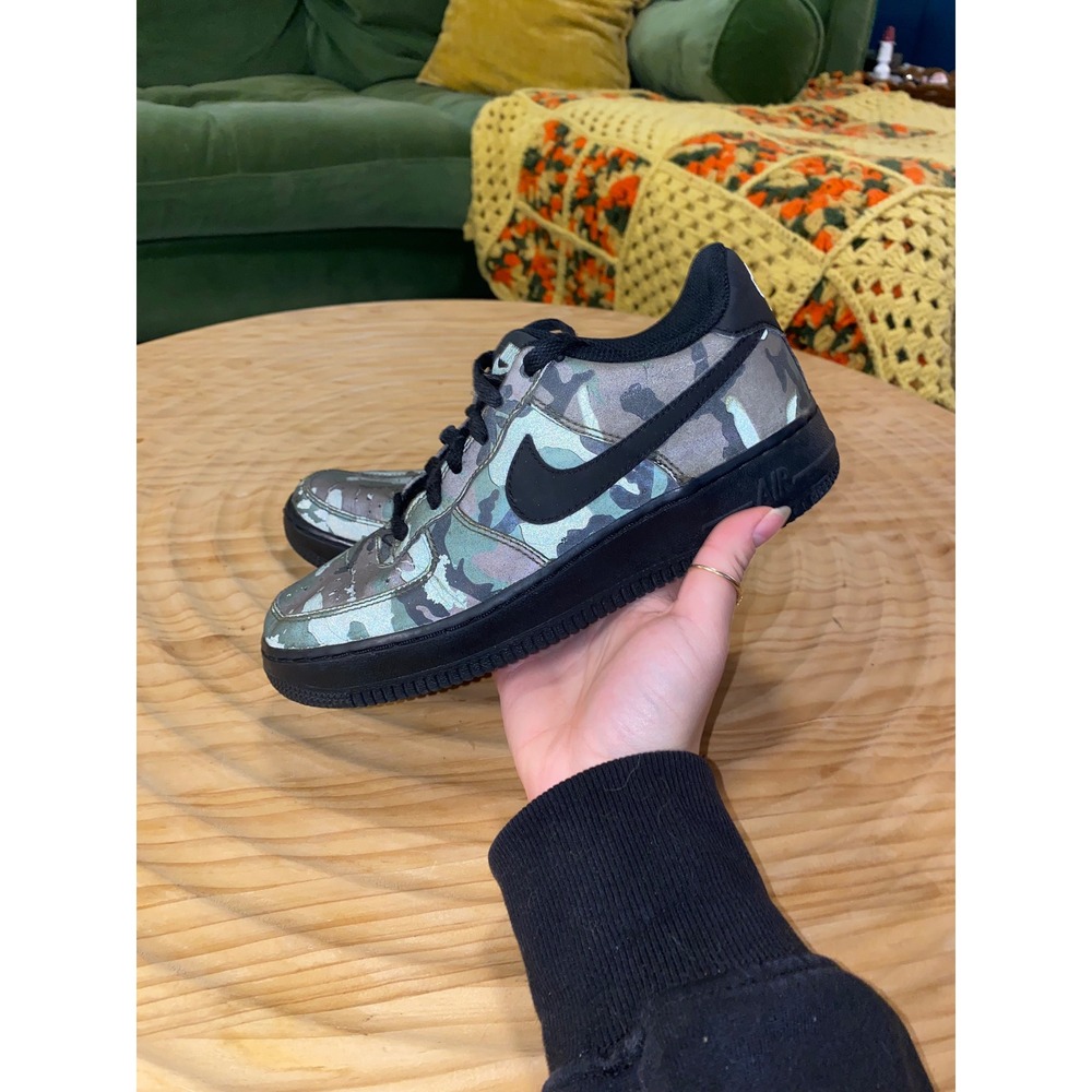 Nike Air Force 1 Low Reflective Camo Green Black Sneakers 718152-300 Mens